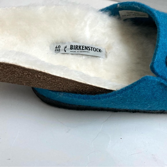 Birkenstock slip on clogs blue clogs faux shearling footbed Birks blue clogs 9 - Picture 10 of 14